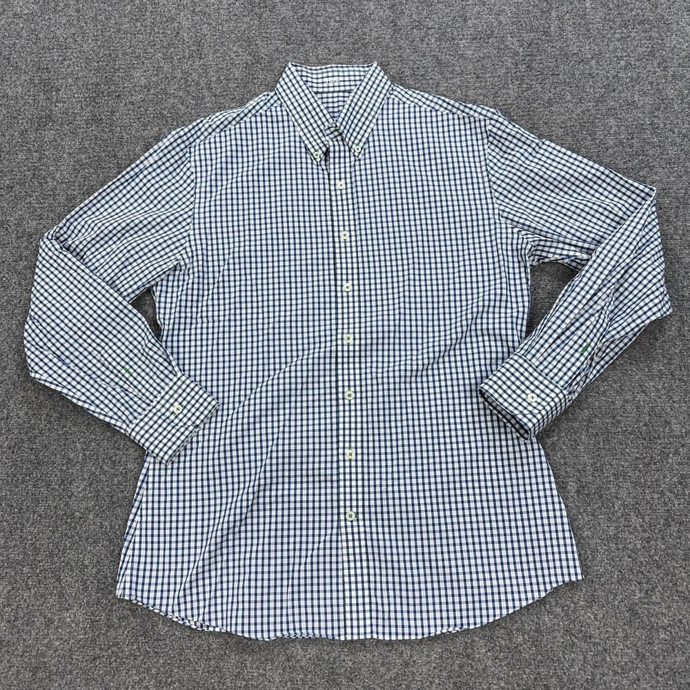 J.Hilburn Dress Shirt Mens Large Blue Gingham Slim Fit Non Iron Button Down LS